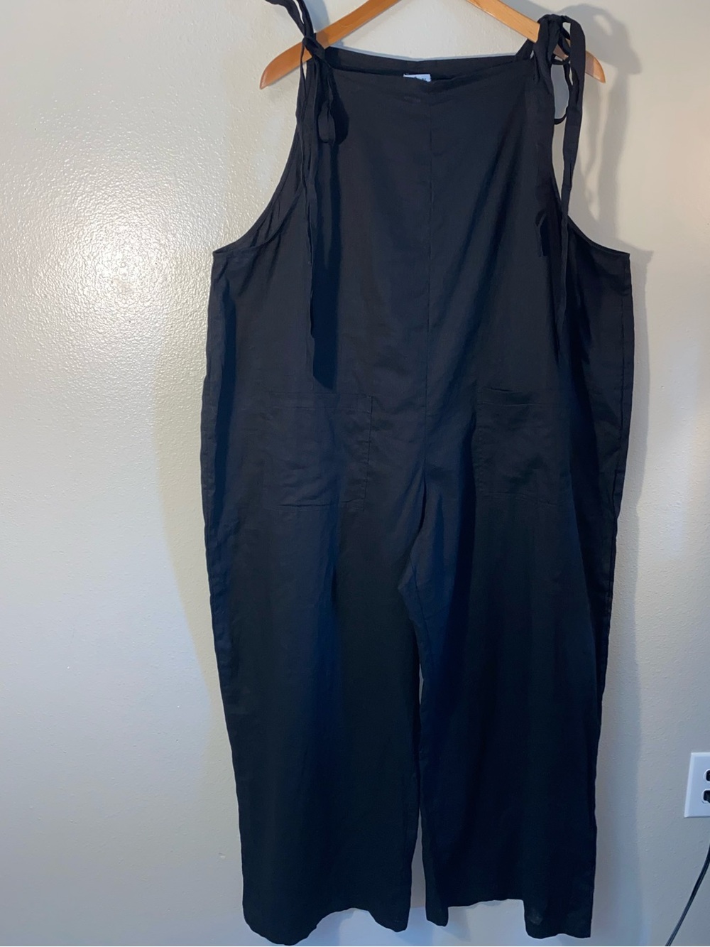 Shiny by Nature Black Linen Cotton Jumpsuit Size 2XL Tie Shoulder